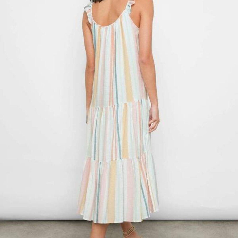 Women's Rails Capri Ruffle Sleeve Midi Dress Small Melon Stripe - Picture 2 of 9